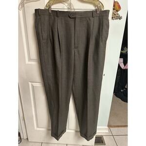 2 Lot Club Room Mens Pants Brown Gray Plaid Wool Houndstooth Pleated Cuffs 42x32